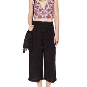 Free People Black Tie Waist High Rise Culottes